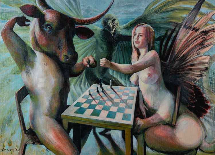 Jasna Opavski, “Majstori igre”, ulje na platnu, 100×140 cm, 2020.